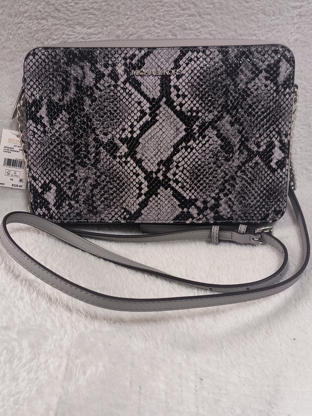 Michael Kors Black and Gray Snake Print Crossbody Bag NWT
